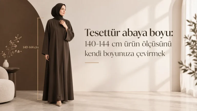 Tesettür abaya boyu: 140-144 cm ürün ölçüsünü kendi boyunuza çevirmek