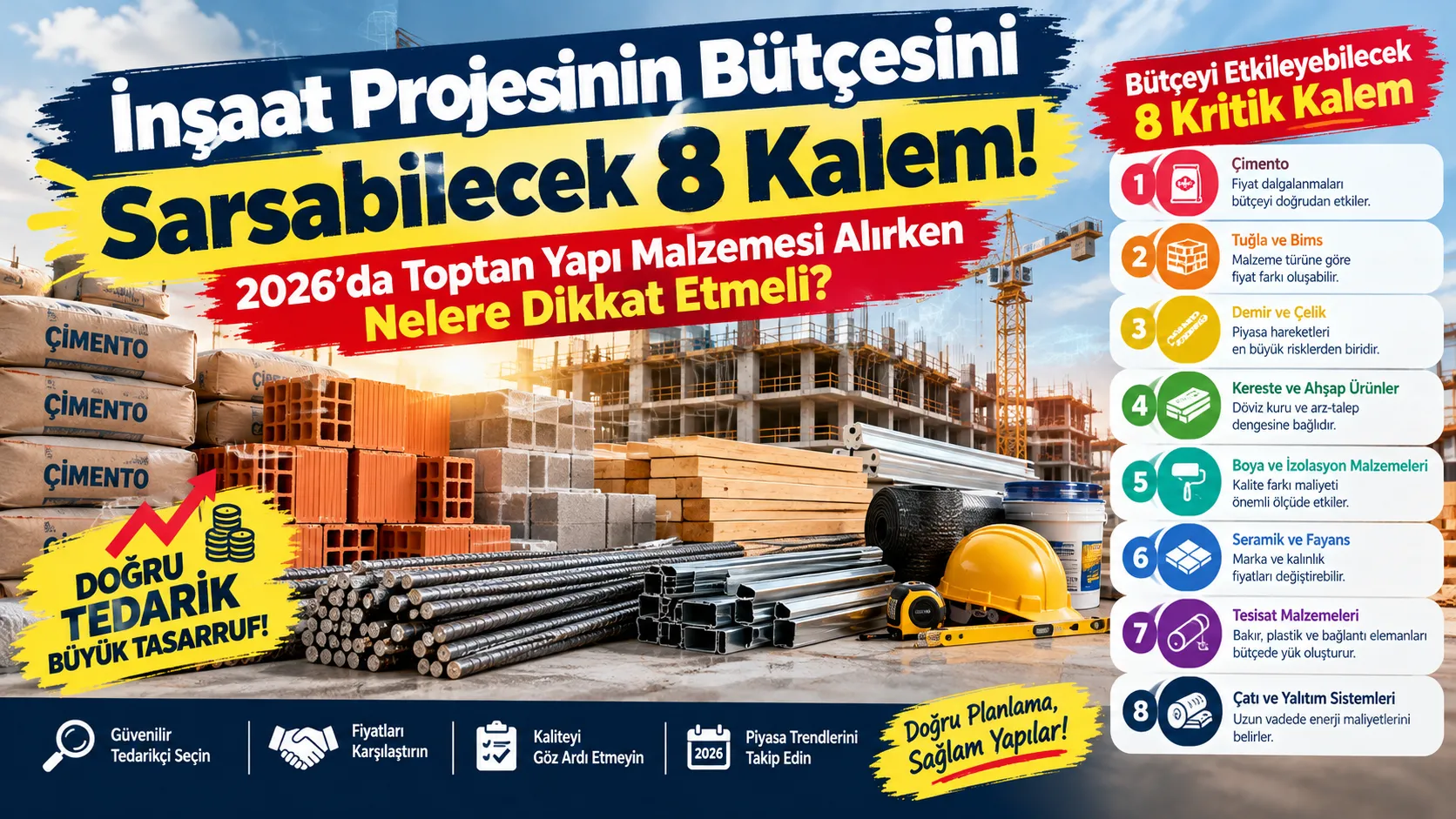İnşaat Projesinin Bütçesini Sarsabilecek 8 Kalem! 2026’da Toptan Yapı Malzemesi Alırken Nelere Dikkat Etmeli?
